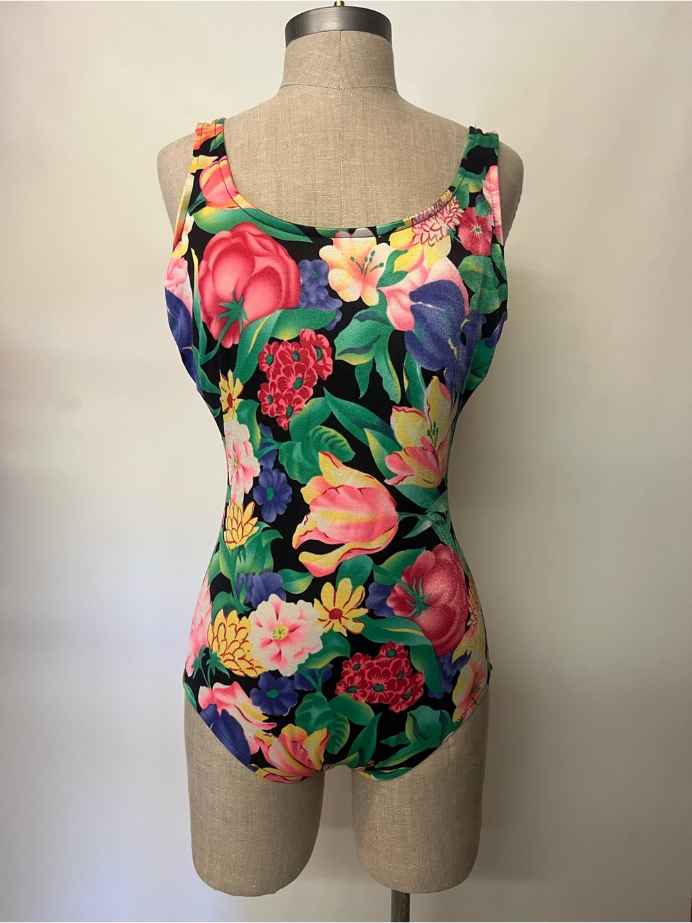 Vintage Lands' End Women's Sz 14 LONG Floral Print One Piece Swimsuit